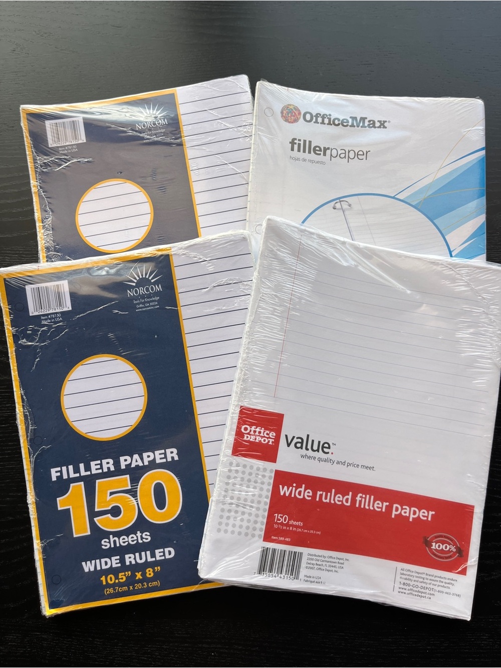 Norcom Office Depot OfficeMax Wide Ruled Filler Paper Lot 550 Sheets 10.5" x 8"